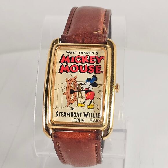 Lorus Disney Mickey Mouse Watch Steamboat Willie 27mm Leather Strap Vintage - Picture 6 of 11